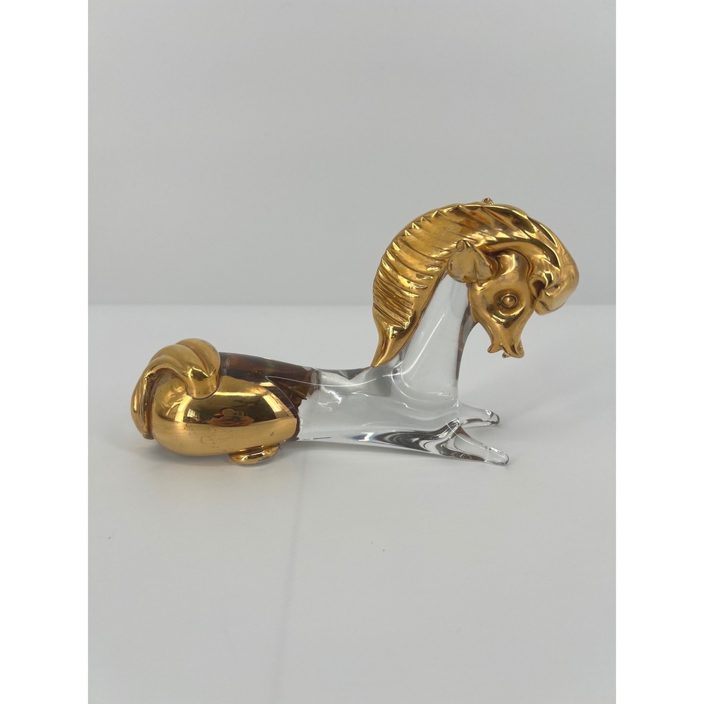 Murano Style Glass Horse Figurine Gold Leaf Art Glass Reclining Stallion Amber